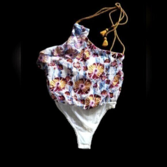 FREE PEOPLE PLUM COMBO "DAY DATE" EMBROIDRED Bloom Core Cottage Core Bodysuit - Picture 1 of 10